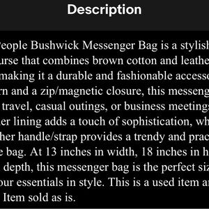 Bushwick Brown Messenger Bag free people VEUC